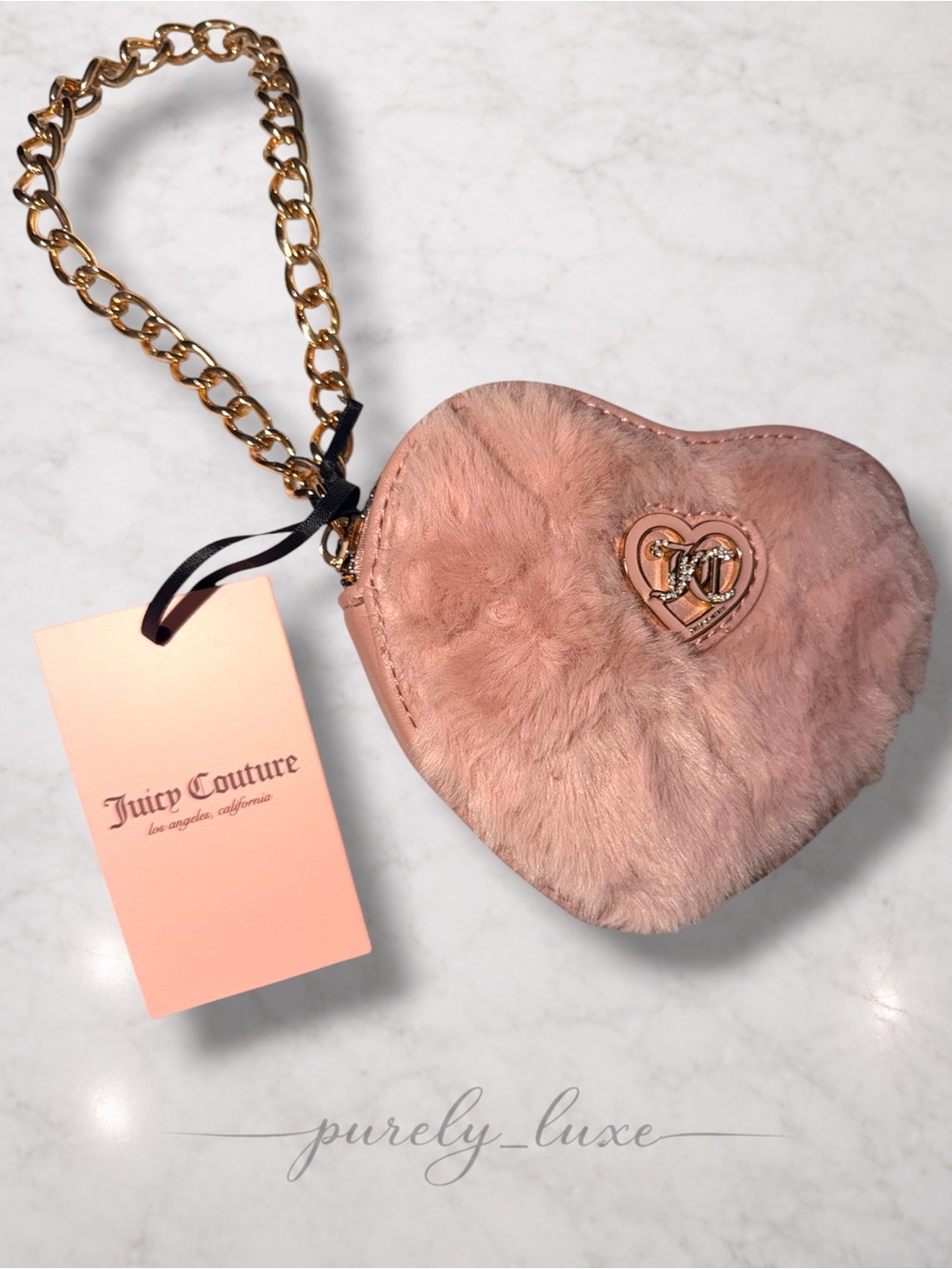 Juicy Couture Blush Pink Heart wristlet with Gold Chain